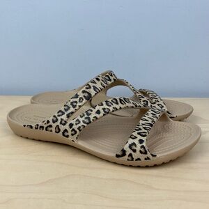 Crocs Women’s Size 8.0 Kadee II Cheetah Print Slip On Slide Flip Flop Sandals